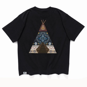 (ZT1129) Native American Tent Graphic Pocket Tee BiodegradableMaterial Summer Style