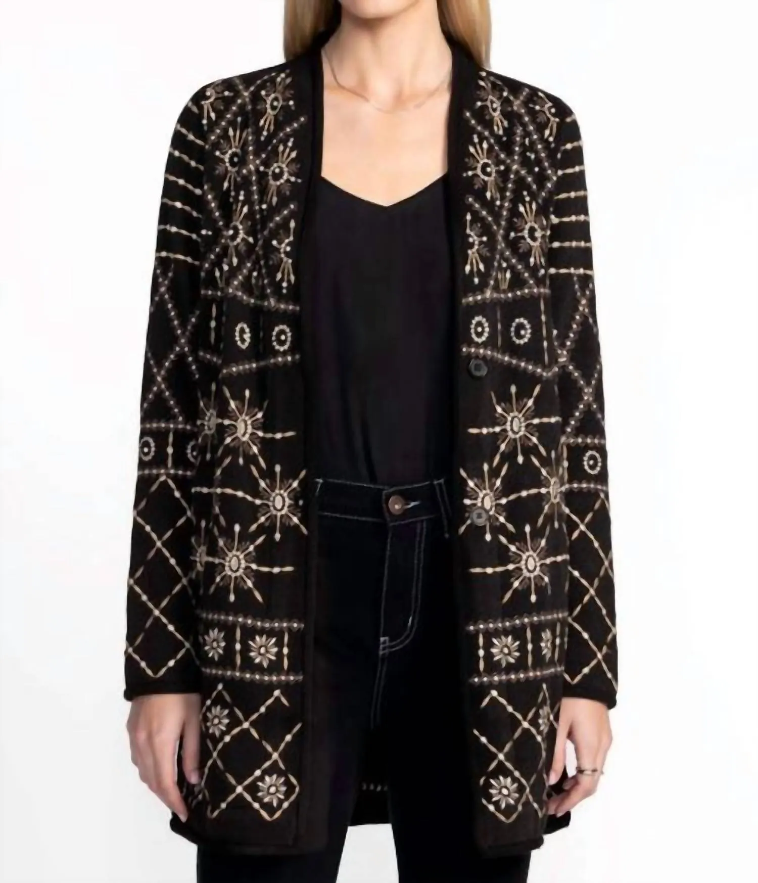 Breathable Knit Wear Biya Midi Cardigan Rhodes Pearl In Black