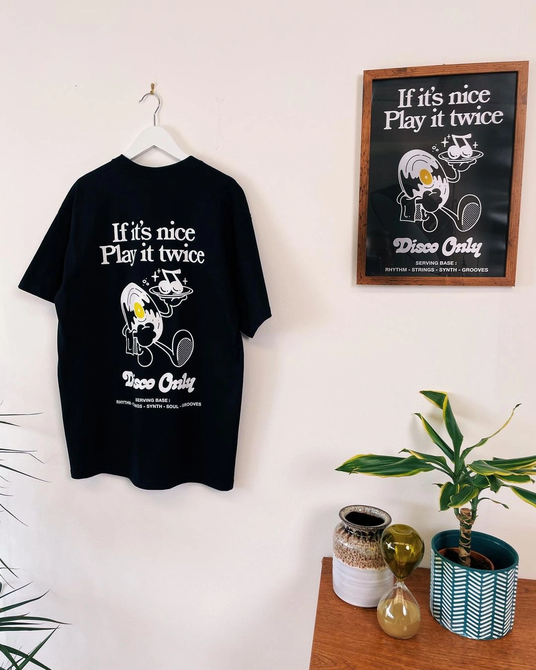 DISCO ONLY 'Play It Twice V2' Tee & Print Bundle - Black Non Shrink Material Sustainable Material Blend