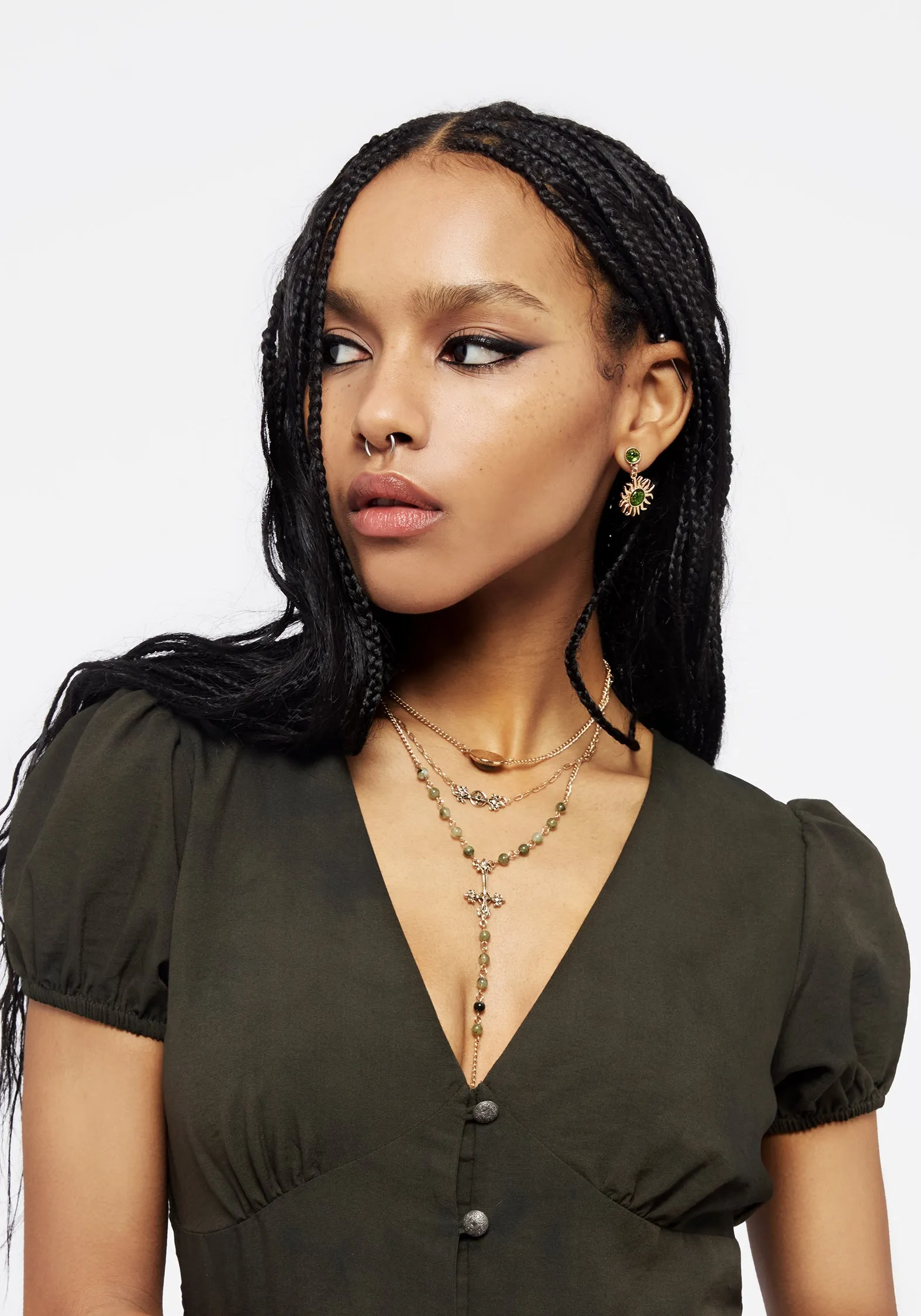 Gladys Button Up Midi Dress - Green Chic Layers Compressible