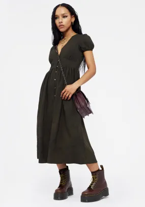 Gladys Button Up Midi Dress - Green Smooth Edge