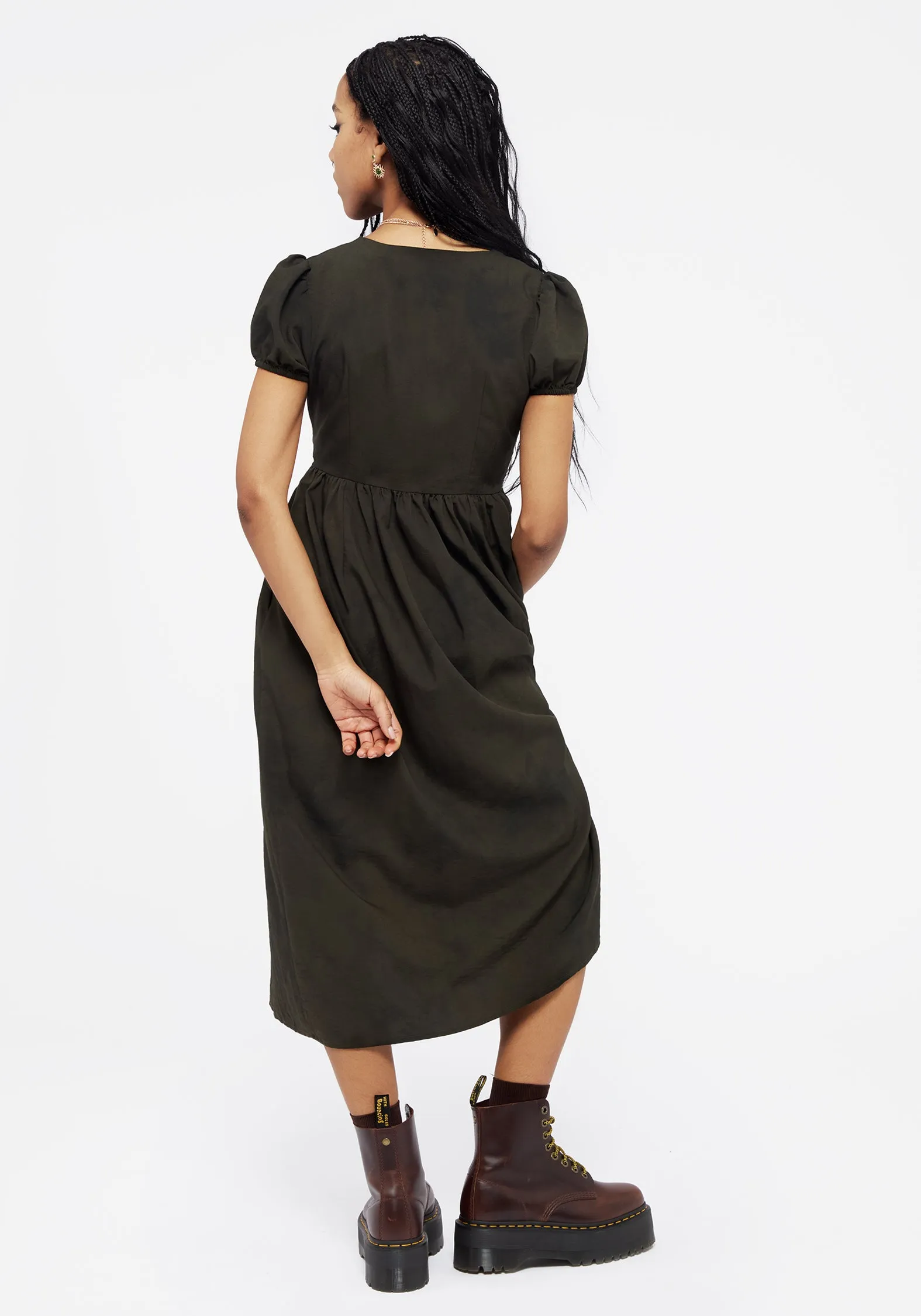 Gladys Button Up Midi Dress - Green Travel Option