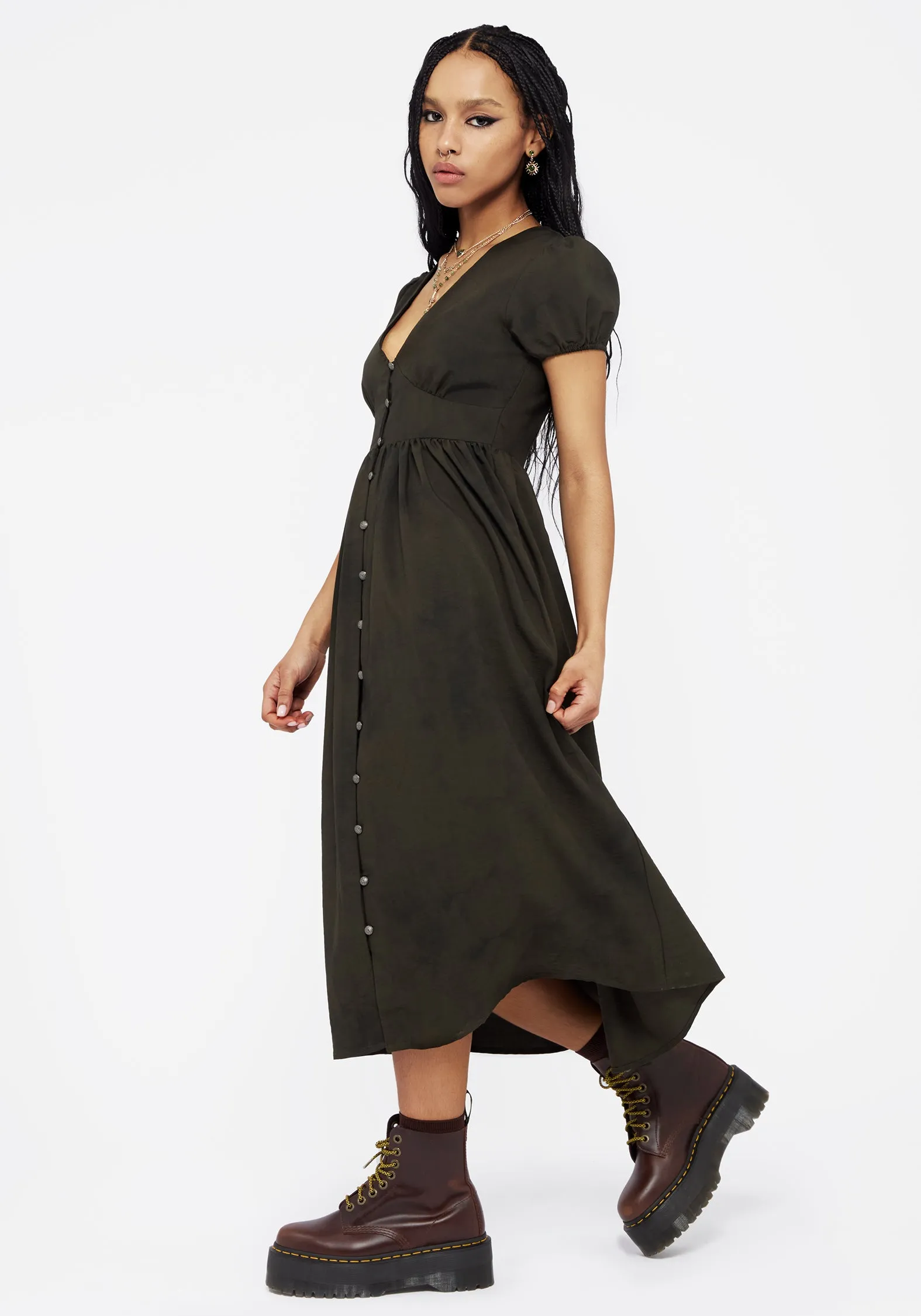 Urban Chic Chic Spirit Gladys Button Up Midi Dress - Green