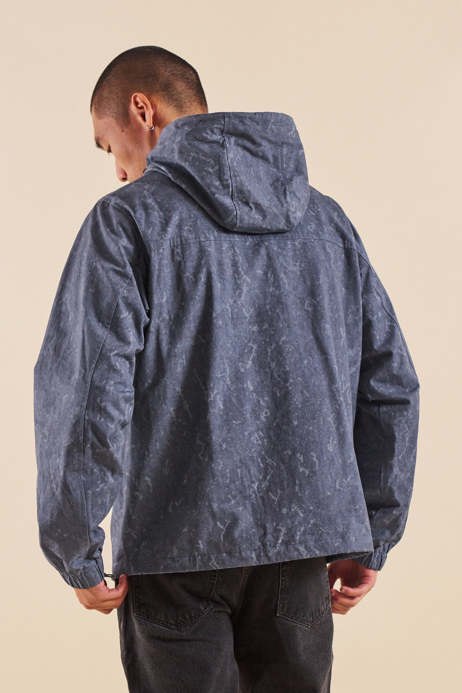 Knee Length bound Camo Blue Canvas Smock Jacket