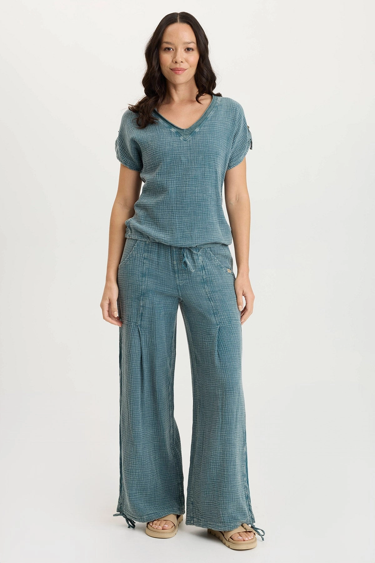Secure Cuff Design Lenka Gauze Cinched Wide-Leg Pant