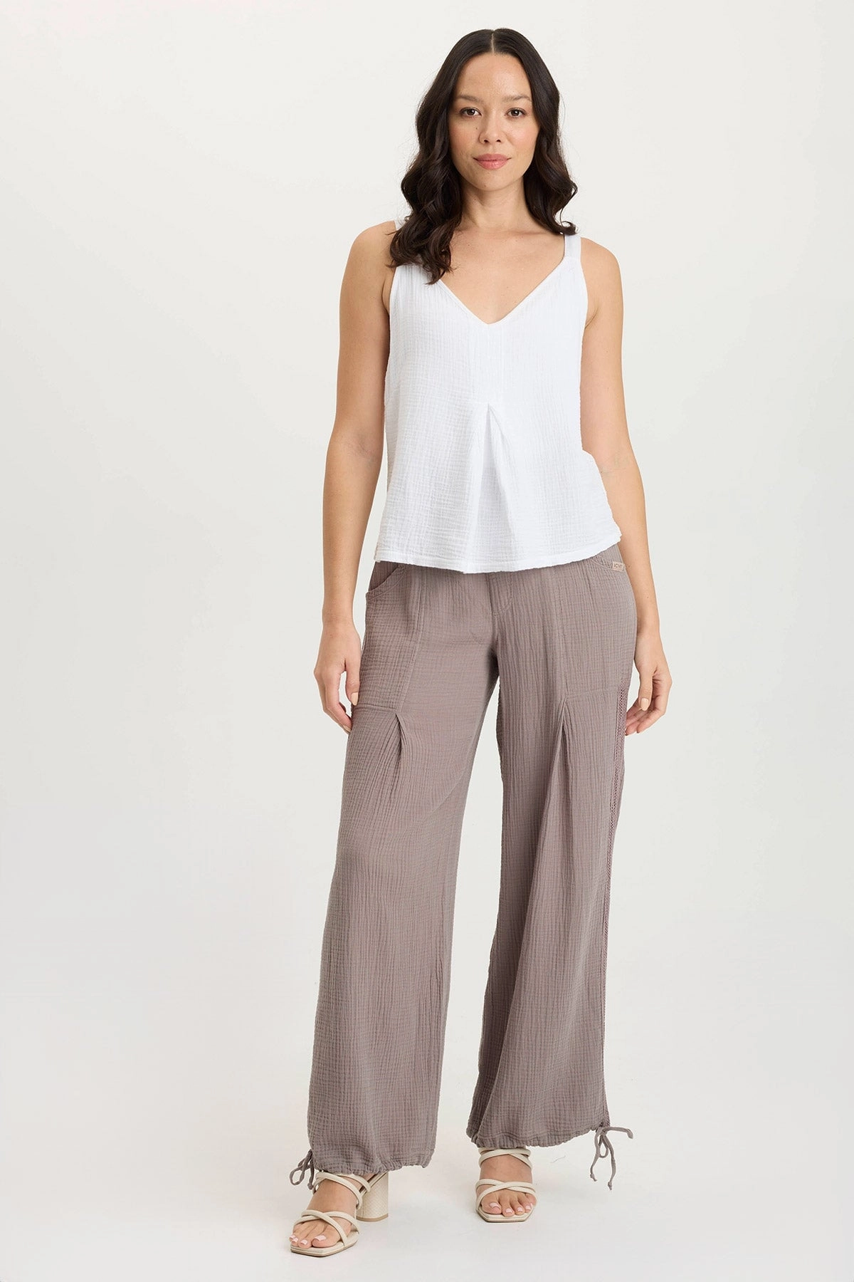 Lenka Gauze Cinched Wide-Leg Pant Solid shade