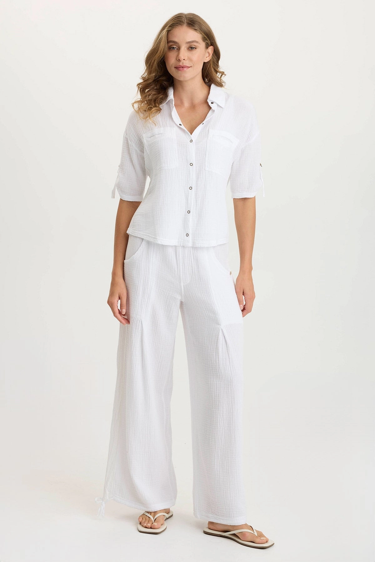 AdjustableDrawstring Lenka Gauze Cinched Wide-Leg Pant