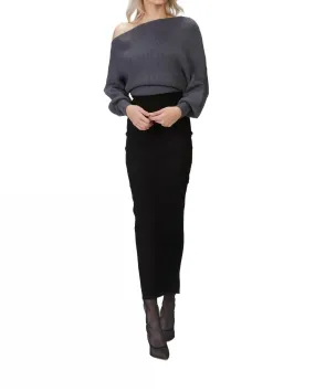 Leon Off-Shoulder Sweater In Charcoal Grey Winter Essential