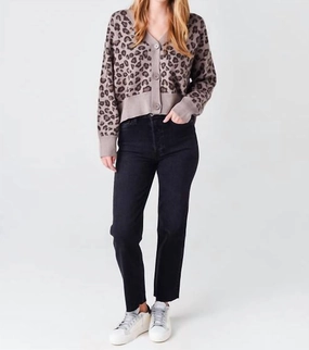 Minimal Style Effortless Knit Leopard Oversized Cardigan In Grey