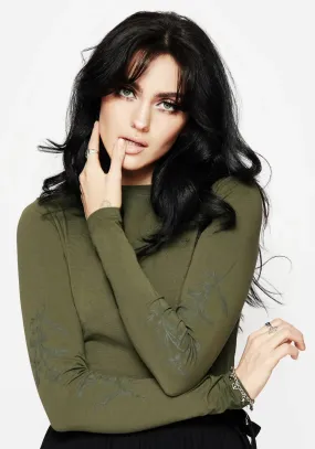 Leune Rose Print Cotton Long Sleeve Top Lightweight