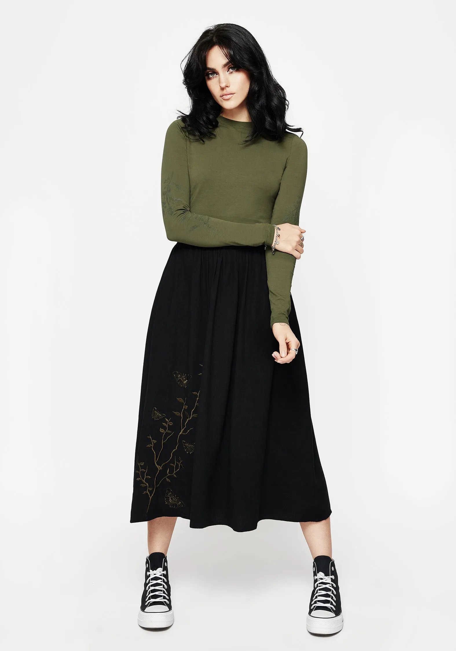 Leune Rose Print Cotton Long Sleeve Top 3D Knit Body Mapping airport