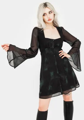 Lichen Bell Sleeve Chiffon Mini Dress Solid-color