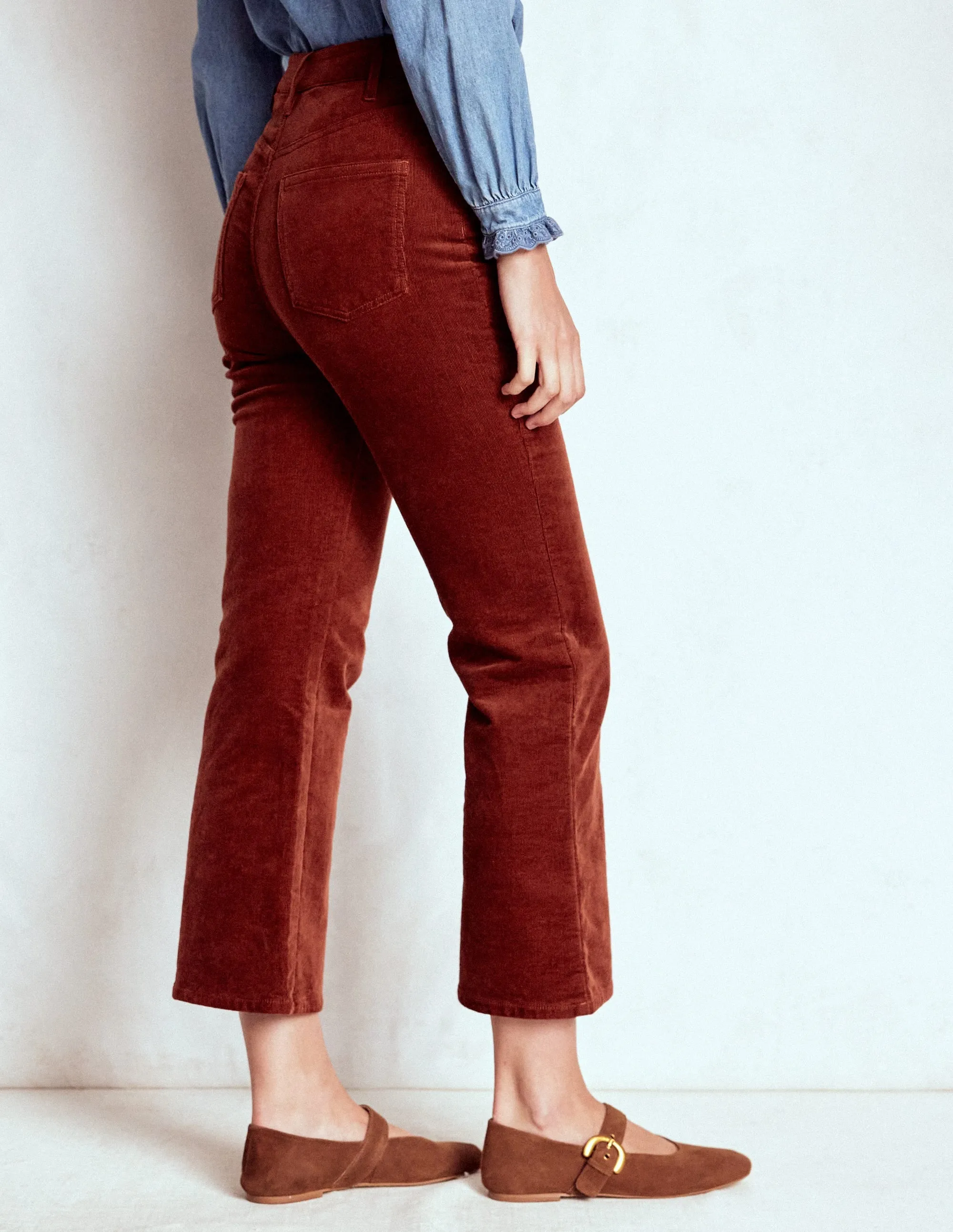 Comfy Feel 5-Pocket Cord Kick Jeans-Fired Brick