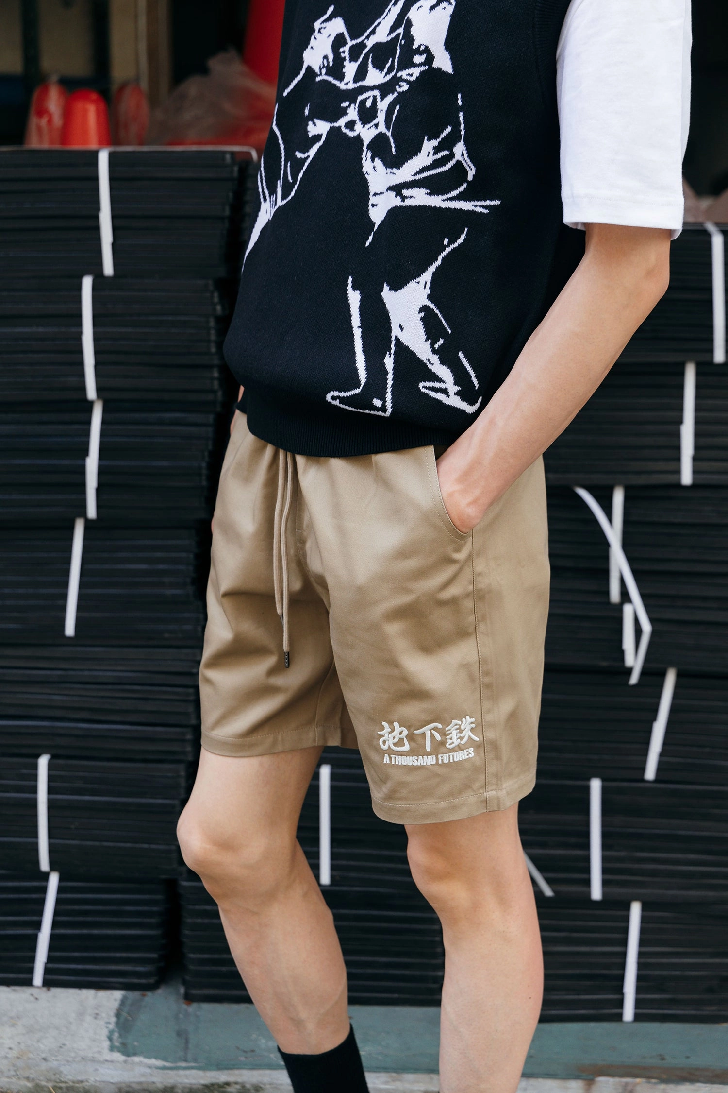 Tailored Cut One-of-a-kind A Thousand Futures 'Lucky' Canvas Twill Shorts - Army