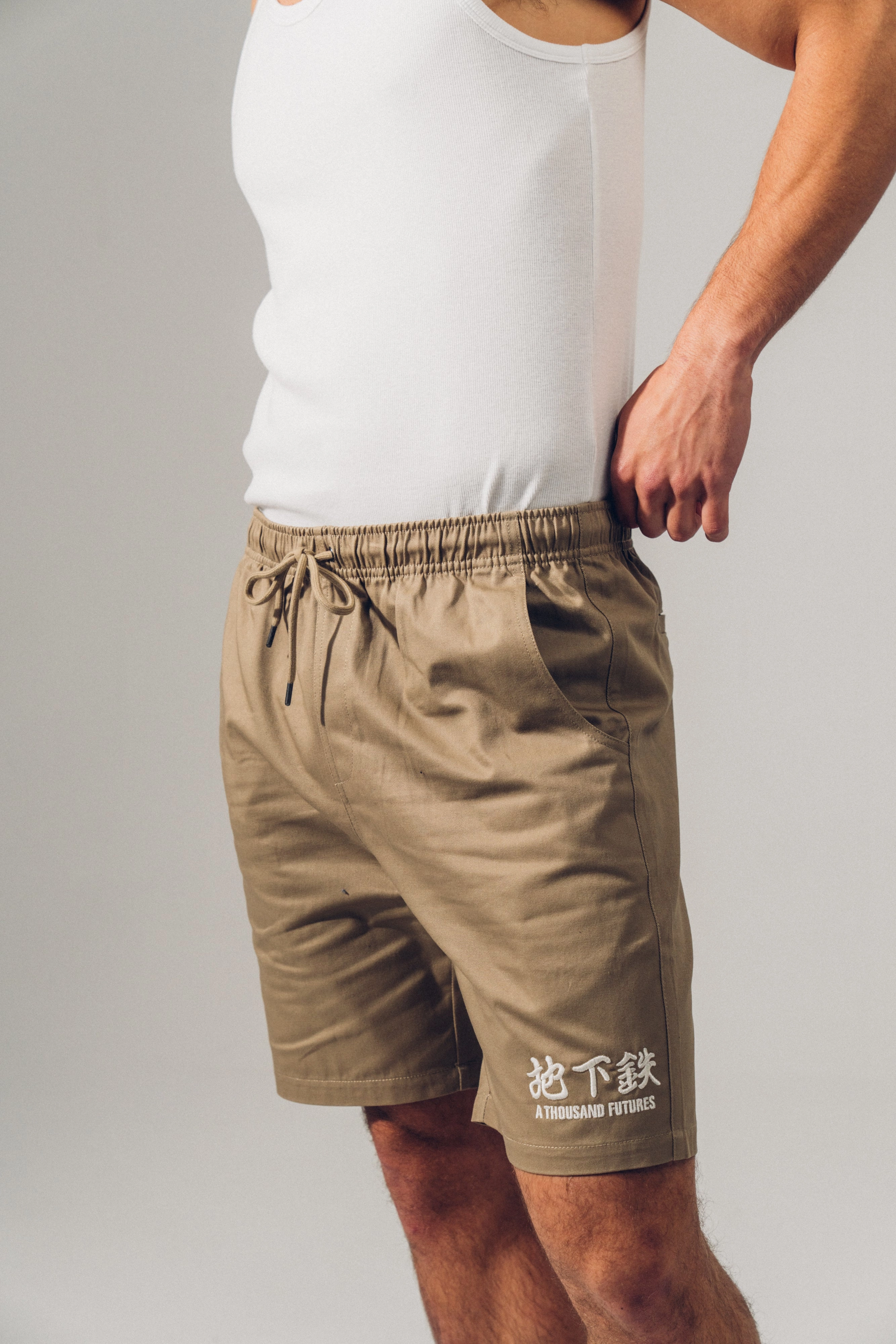 Teflon Coated Finish Light Stretch Design A Thousand Futures 'Lucky' Canvas Twill Shorts - Army