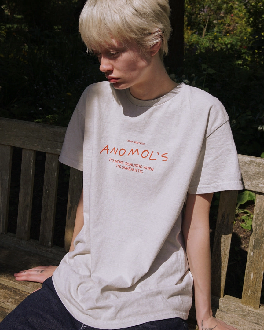 Other Side Store 'Anomols' Vintage Washed Tee - Cream MinimalistStitching Classic Crew Neck