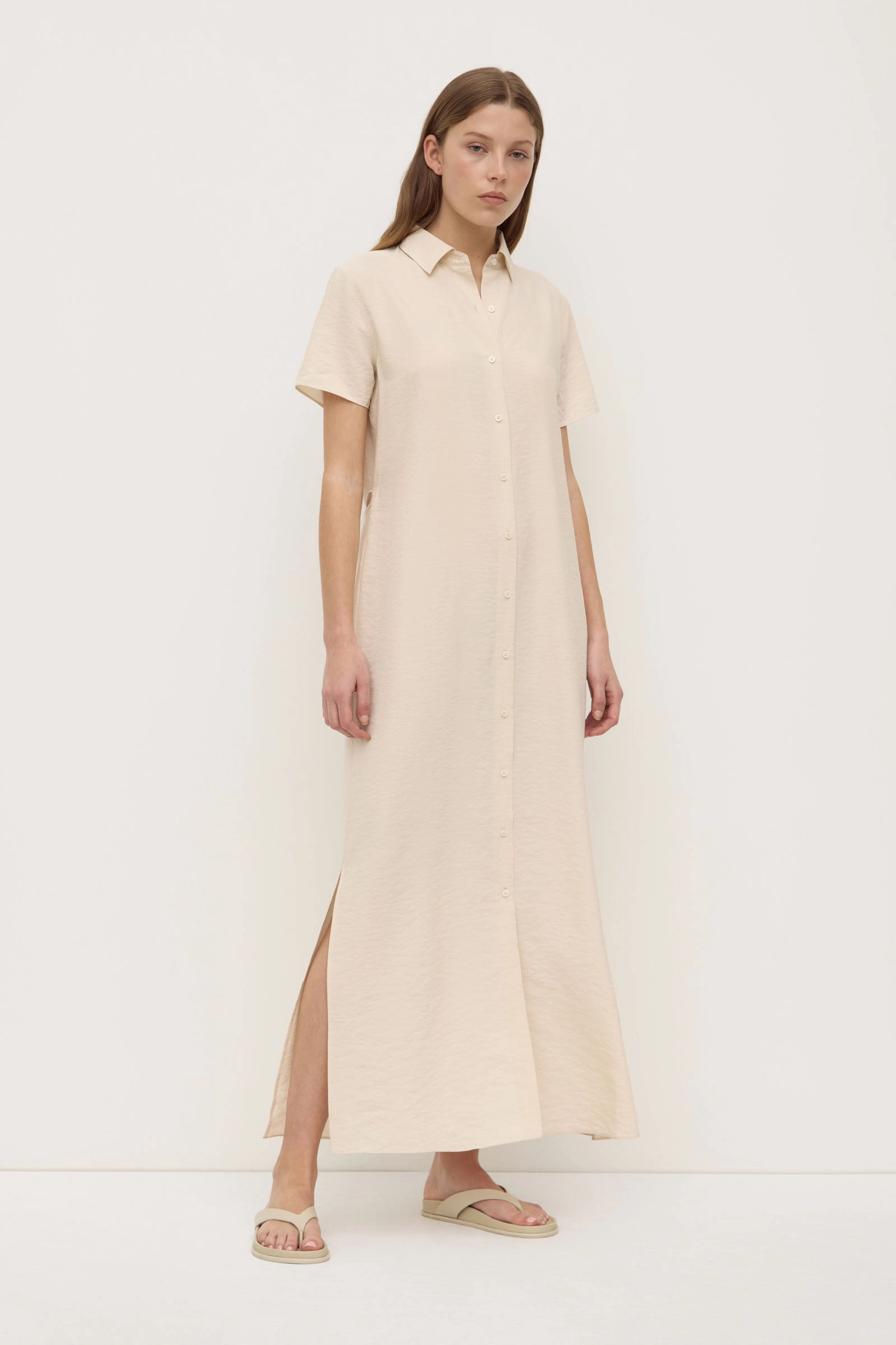Heather Silk Blend Shirt Dress Mini-Length