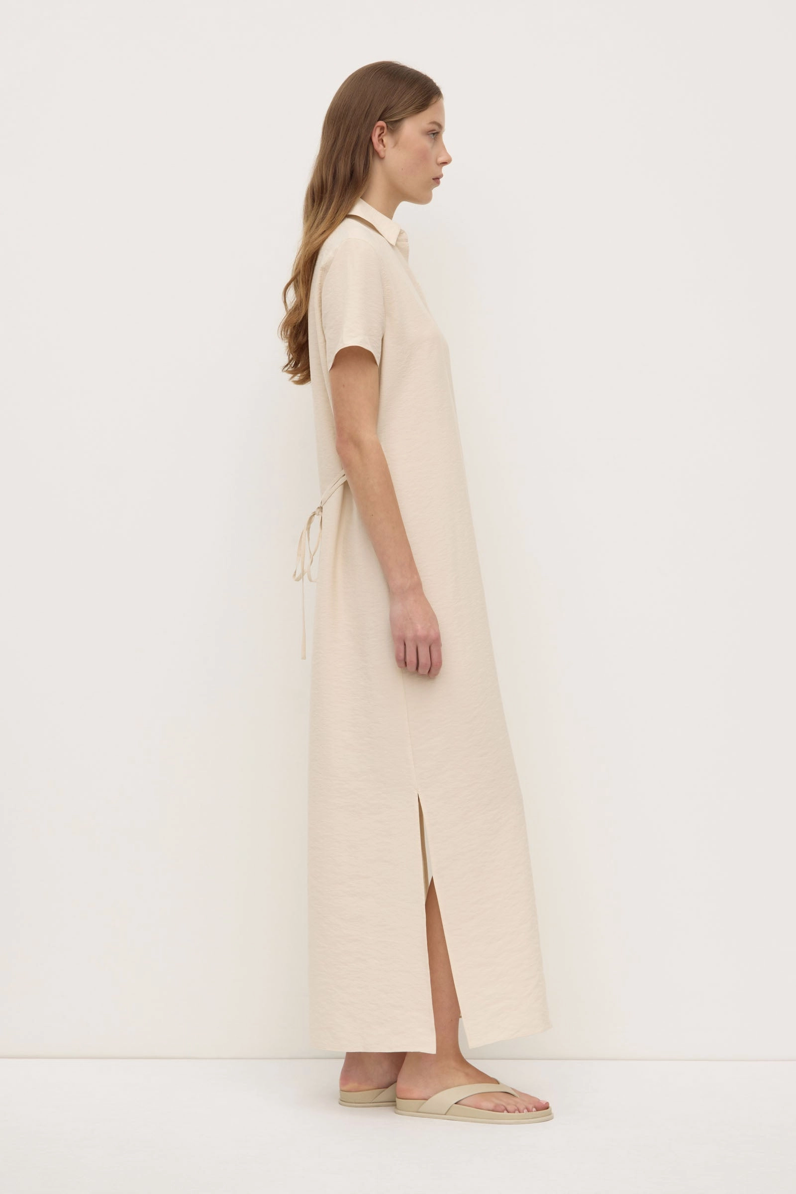 Heather Silk Blend Shirt Dress Button-Cuff Comfort Layer Wear