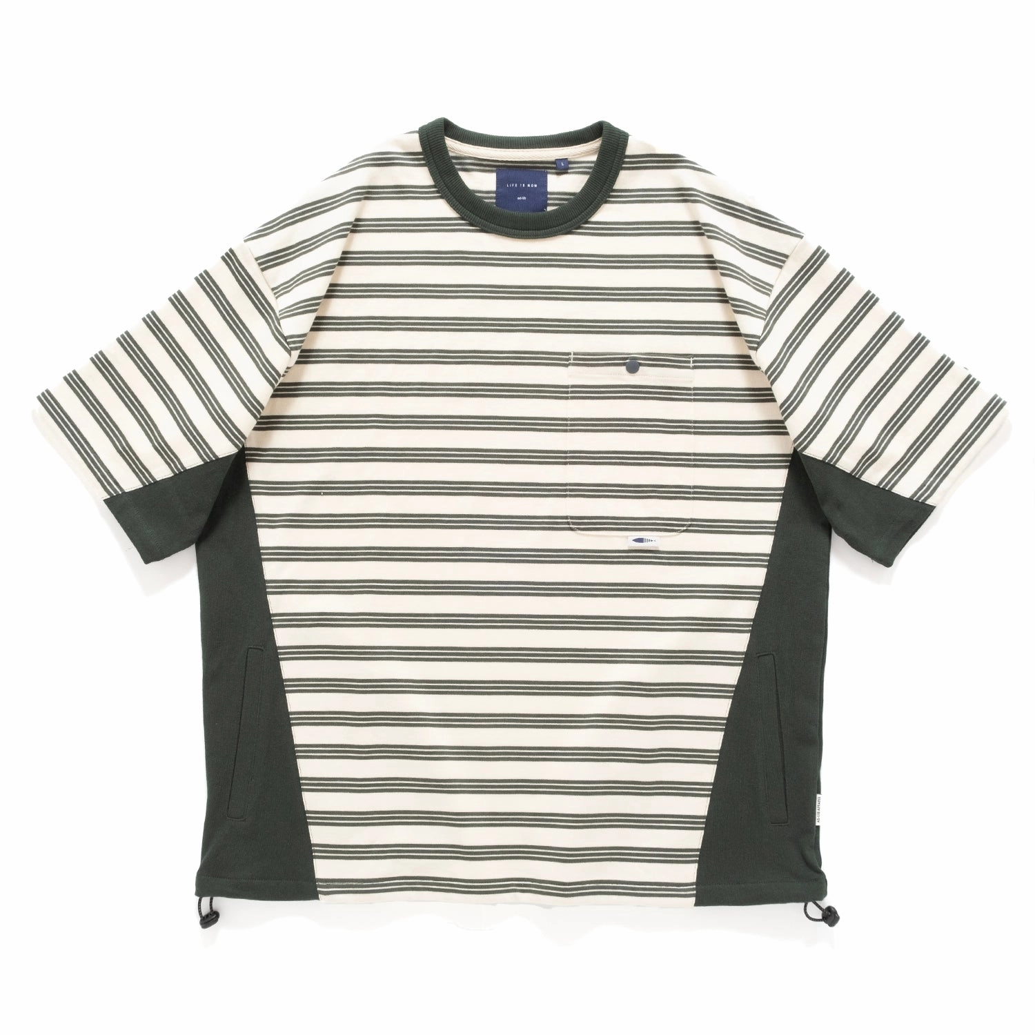 (TP1446) Stripe Contrast Tee Garment Washed Texture