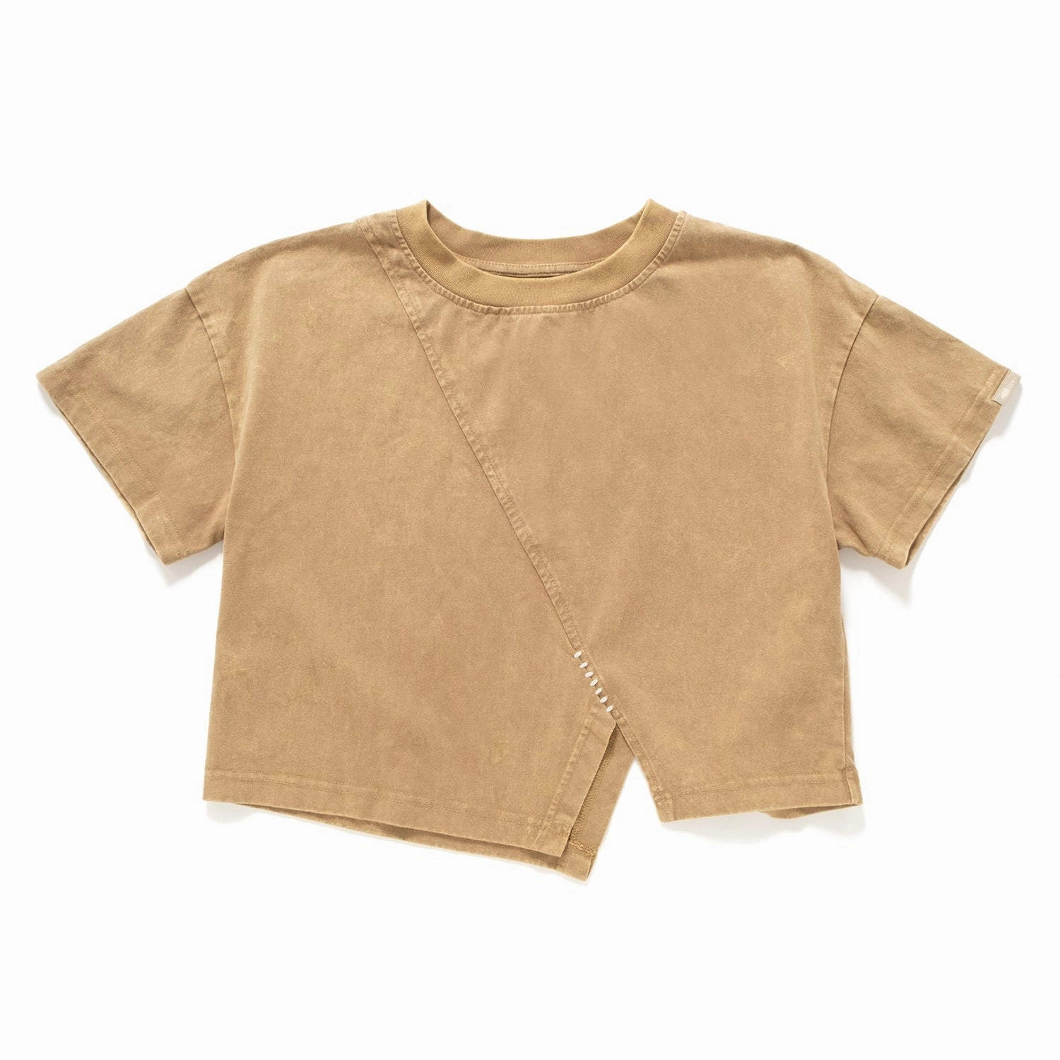 (TP1598) Washed Cropped Split Tee Street Trend Look