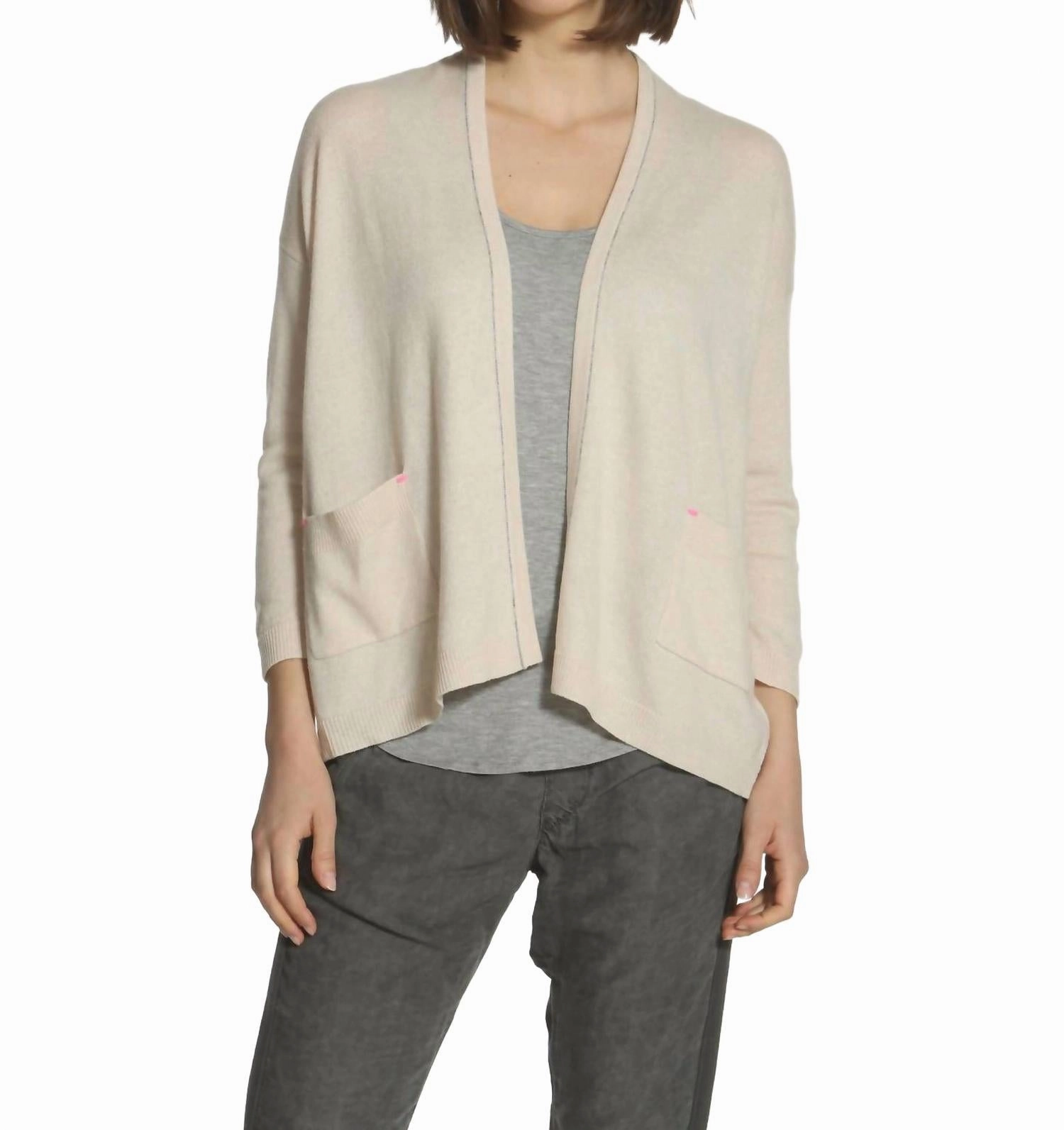 Women's Luxe Chill Cardigan In Oatmeal/white Warm and Soft Loopback Fabric