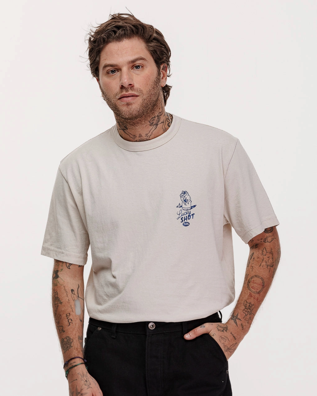Simple and Chic Lucky Shot T-Shirt - Bone