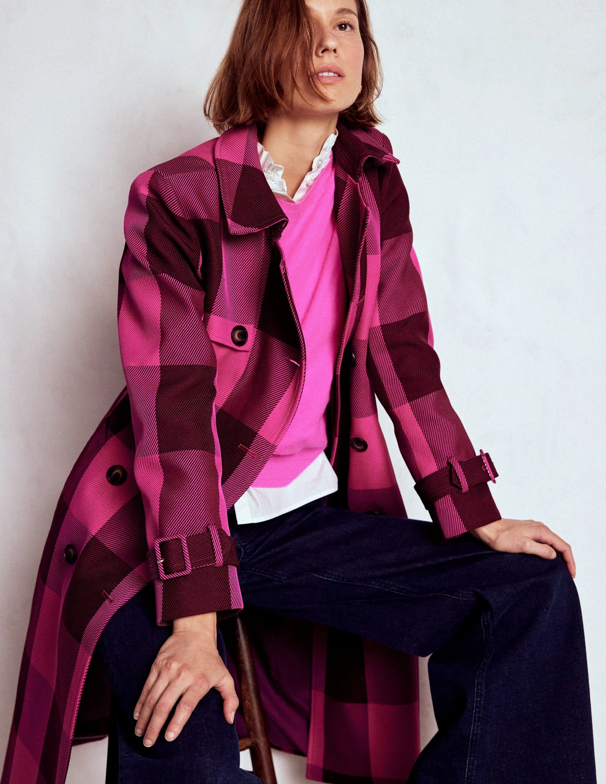 Weatherproof Shell Cheltenham Trench Coat-Pink Peony, Chestnut Gingham