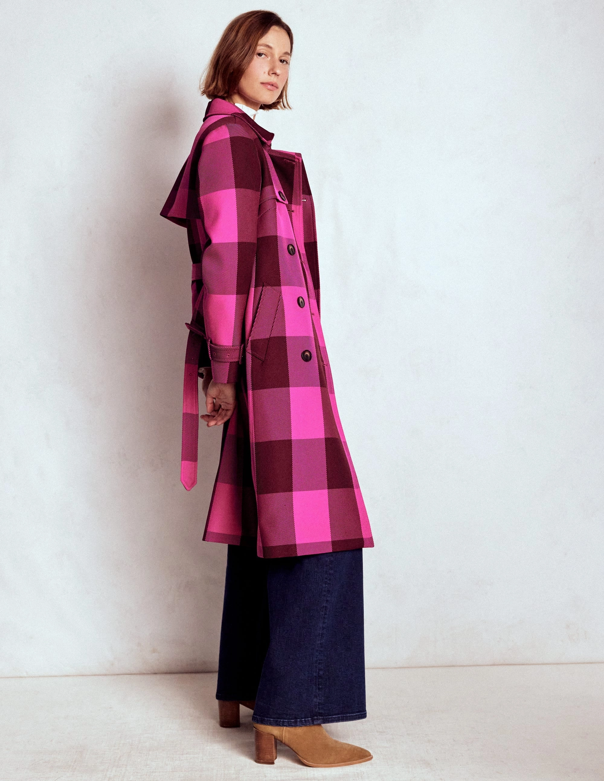 Cheltenham Trench Coat-Pink Peony, Chestnut Gingham Cold Days Anti Pilling