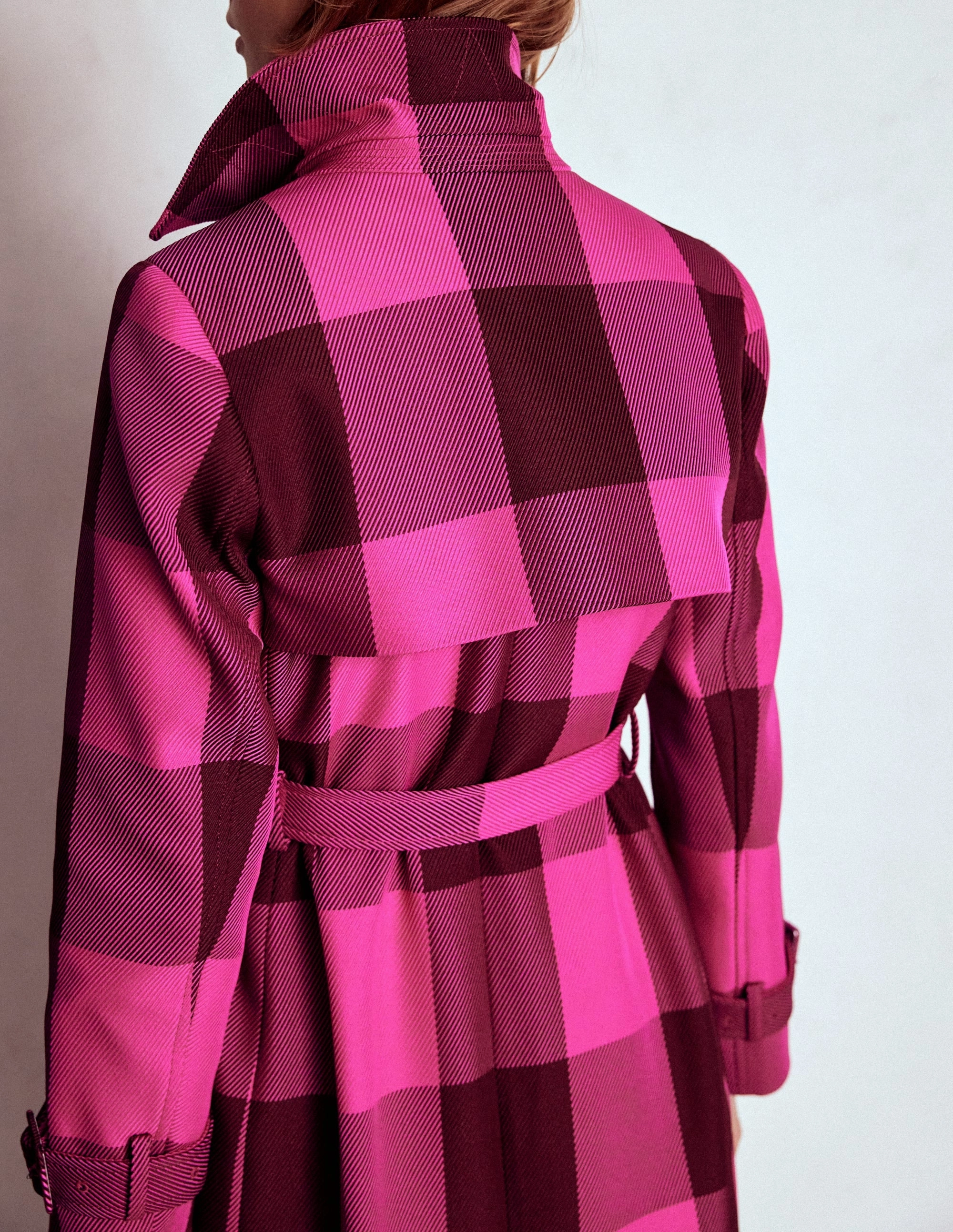 Simple Outer Universal Fit Framework Cheltenham Trench Coat-Pink Peony, Chestnut Gingham