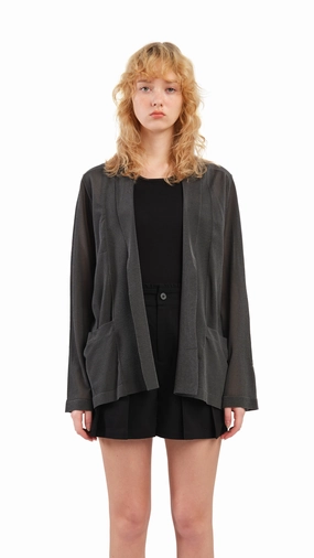 Hollow Fiber Fill Subtle Design Detail Sheer Knit Blazer