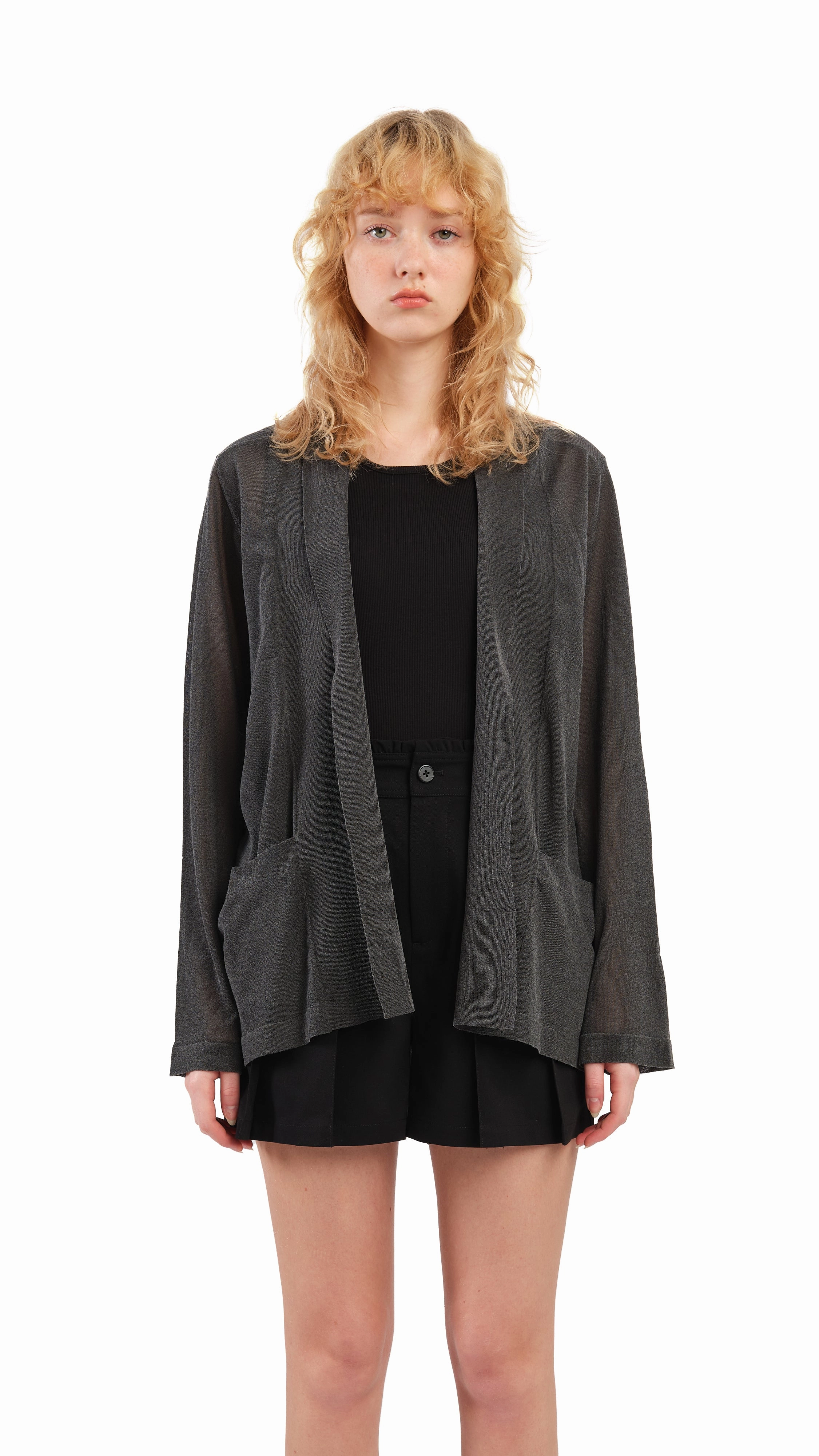 Hollow Fiber Fill Subtle Design Detail Sheer Knit Blazer