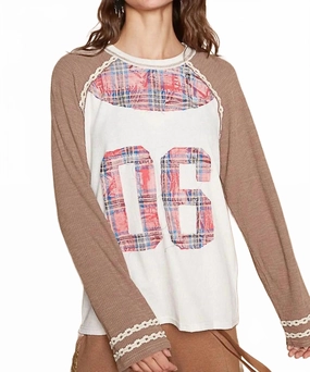 Varsity Waffle Knit Top In Chocolate Snug Fit Knit