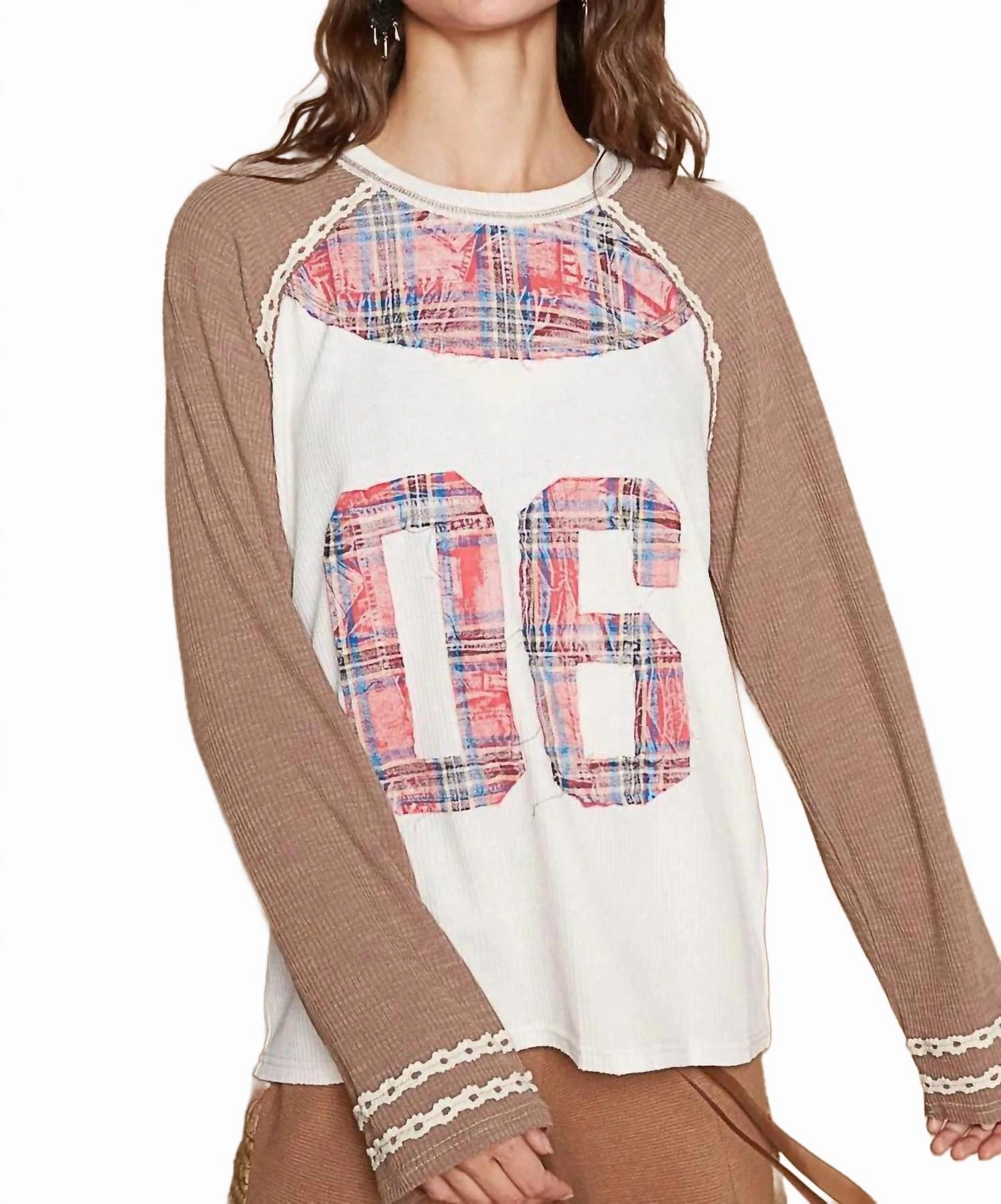 Varsity Waffle Knit Top In Chocolate Snug Fit Knit