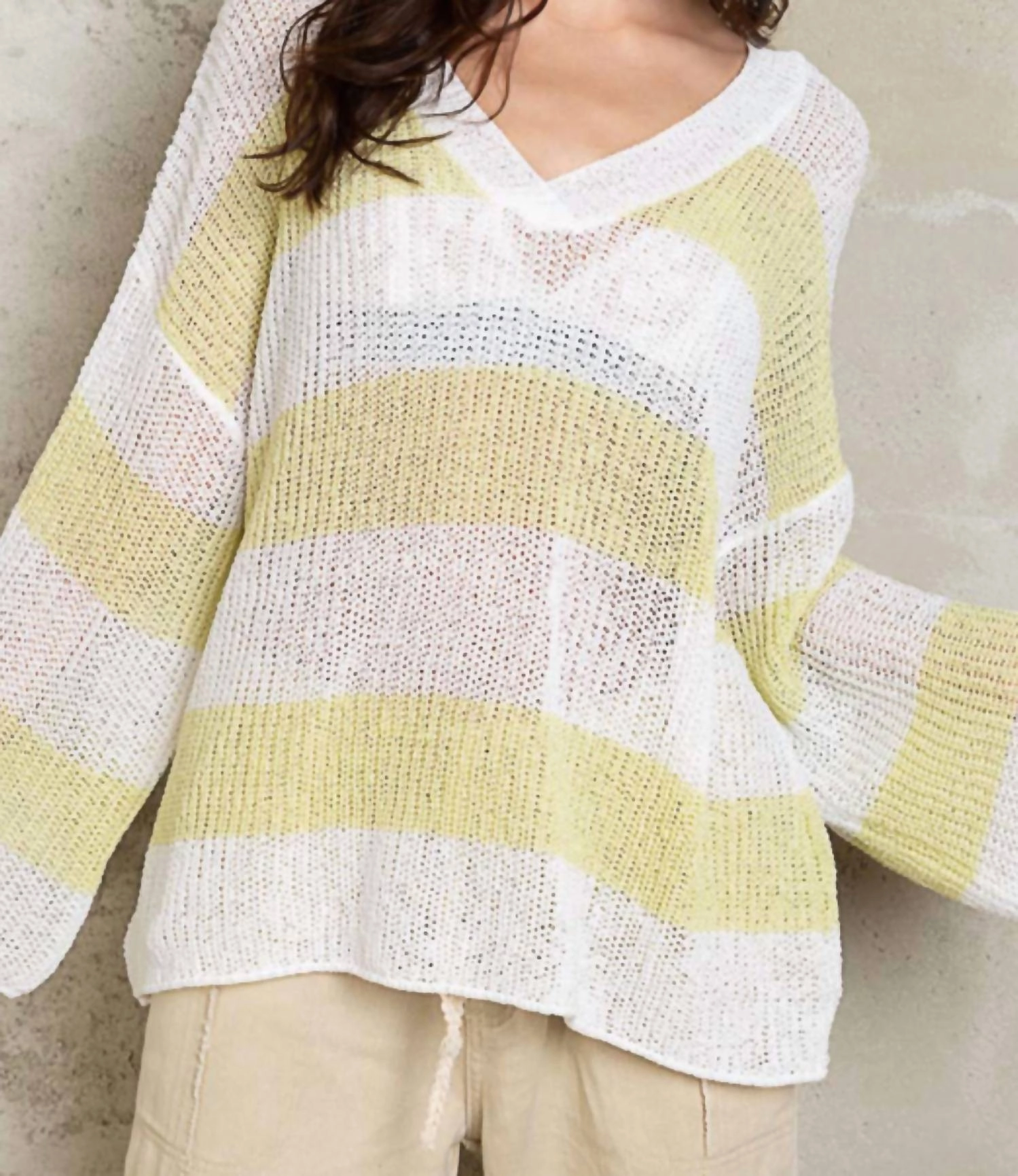 Knit Fabric Layered Wearable Evelyn Open-Knit Top In White/yellow