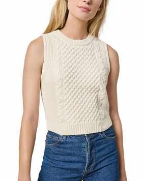 Lilla P Cropped Cable Tank Sweater Soft Knit