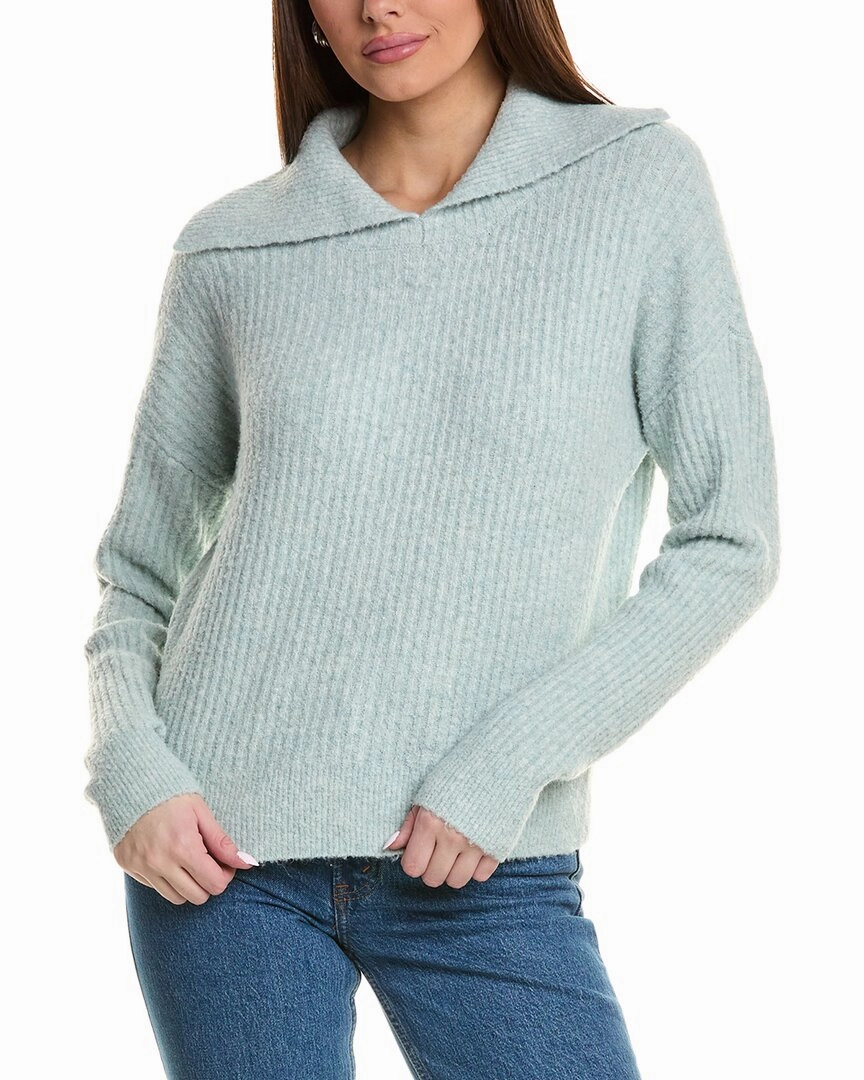 Lilla P Easy Split Collar Wool-Blend Sweater Comfy Trend Cozy Basics