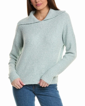 Lilla P Easy Split Collar Wool-Blend Sweater Comfy Trend Cozy Basics