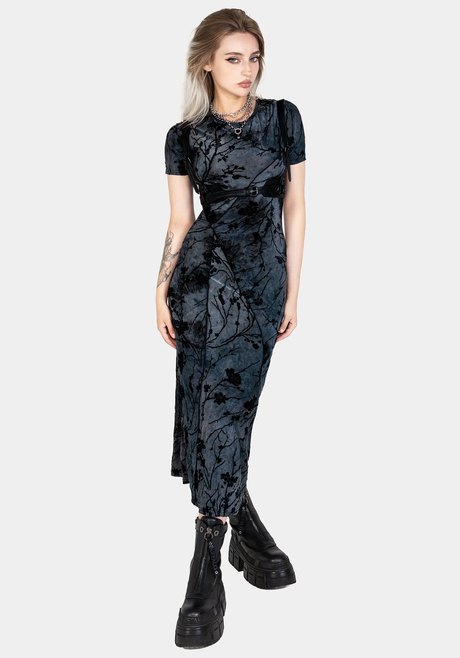Mesh-Detail Wytchelm Bodycon Midaxi Dress