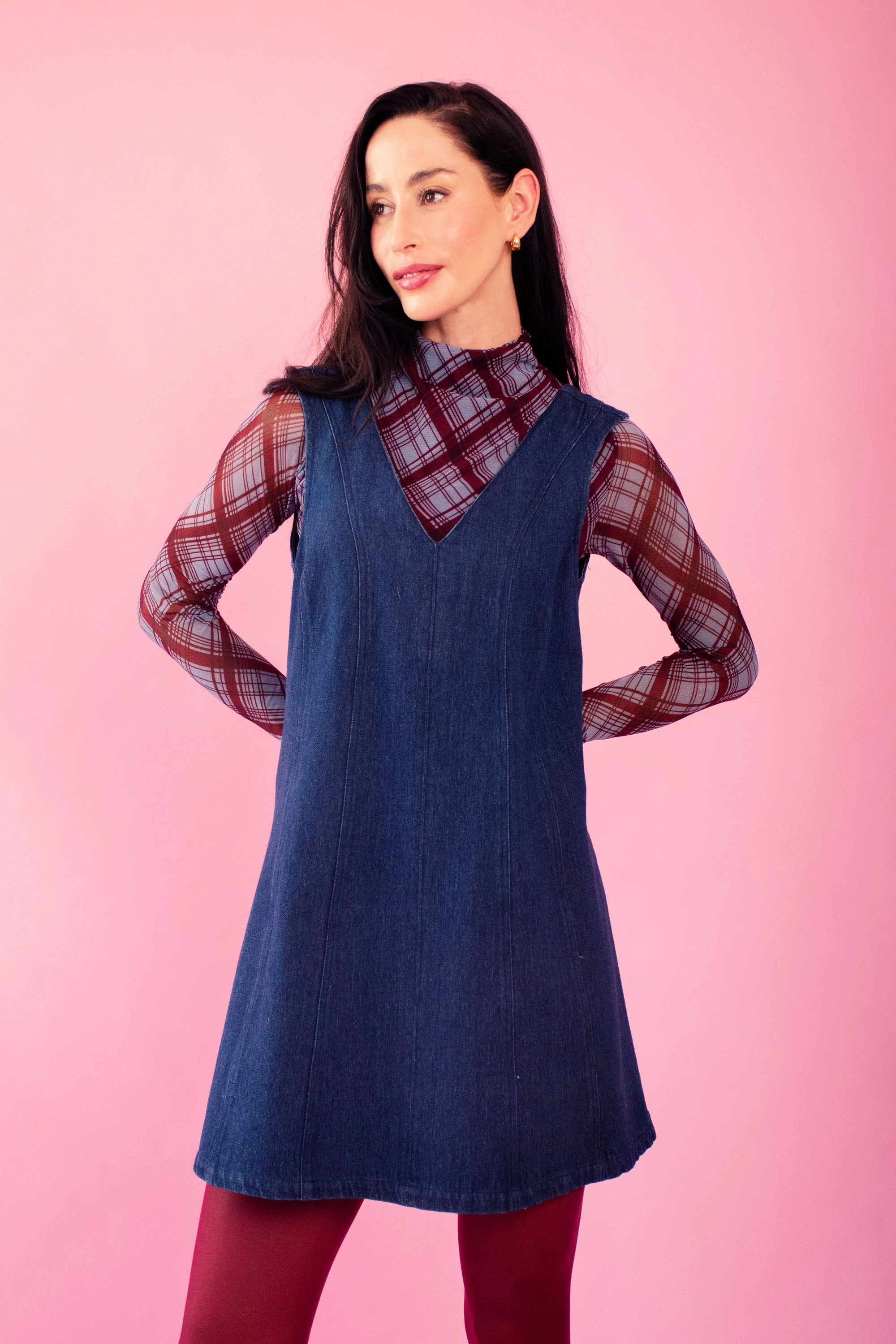 Lined Mesh Top in Diagonal Check MultiDirectionalStretch Quick Release Fastener