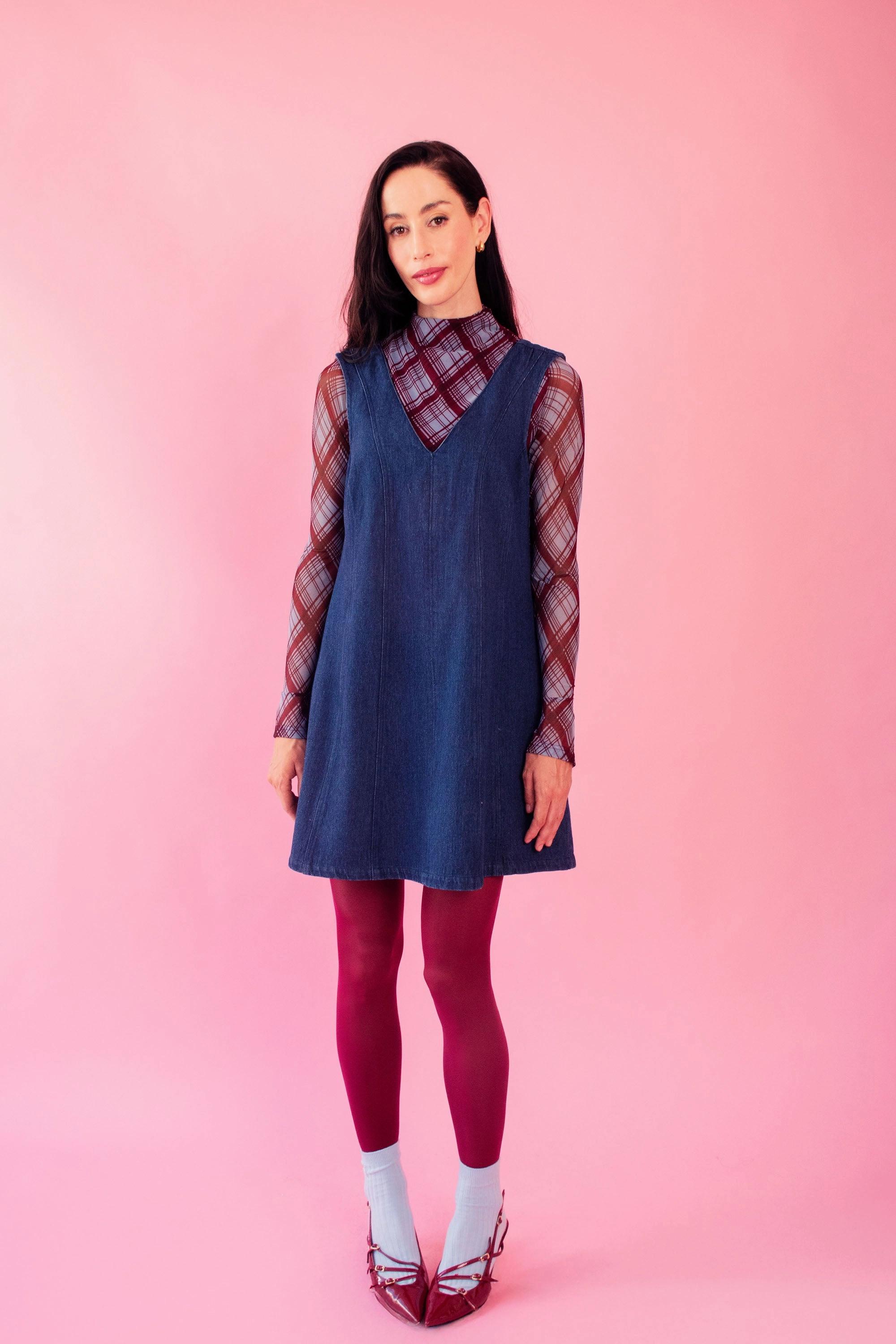 Lined Mesh Top in Diagonal Check ResilientStretch