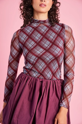 Lined Mesh Top in Diagonal Check NonToxic Certification Layered Collar Design