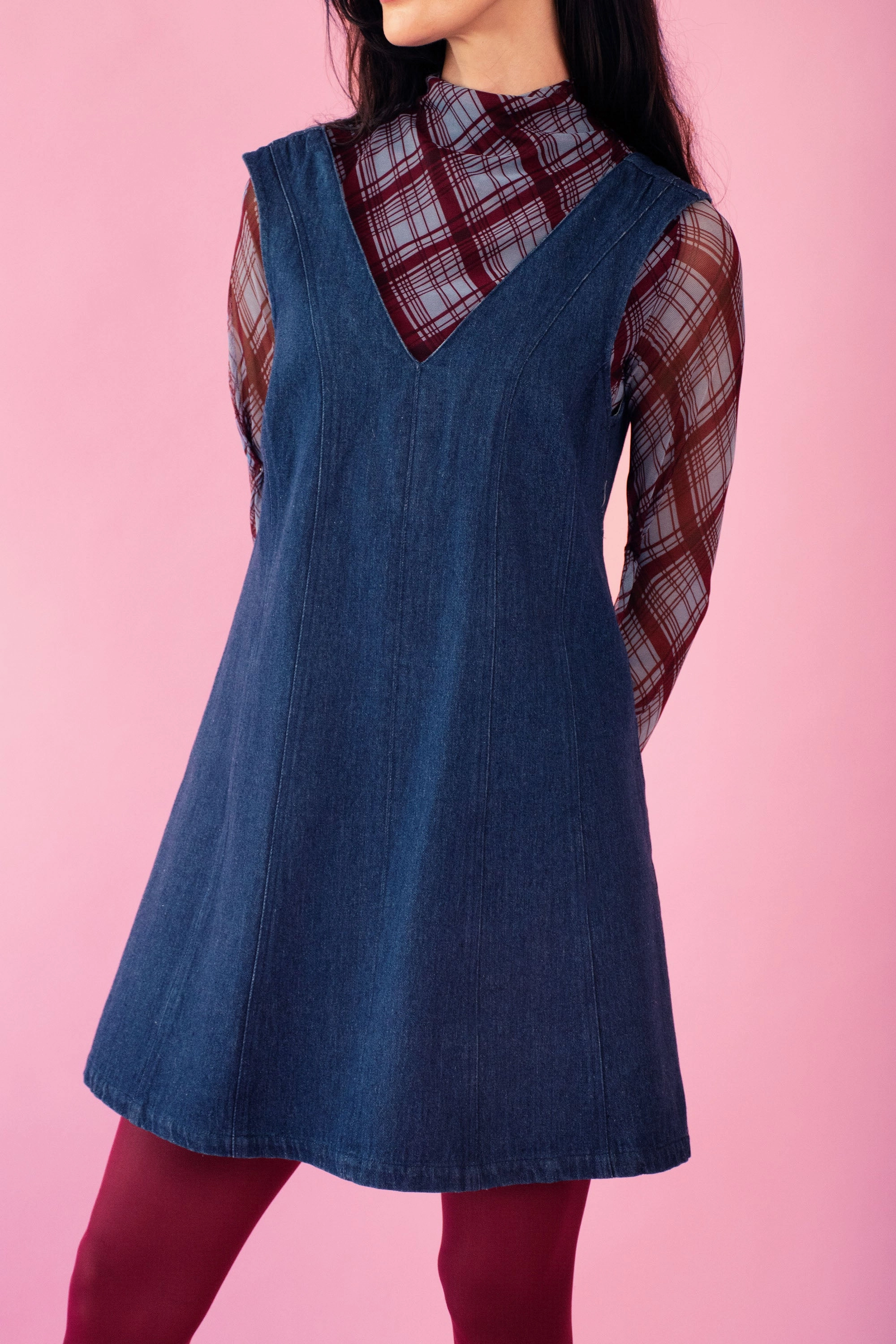 AbrasionResistant Finish No Iron Fabric Lined Mesh Top in Diagonal Check