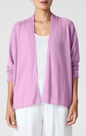 Linen Cotton High Collar Cardigan In French Lilac Garment Dyed Finish Anti Pilling