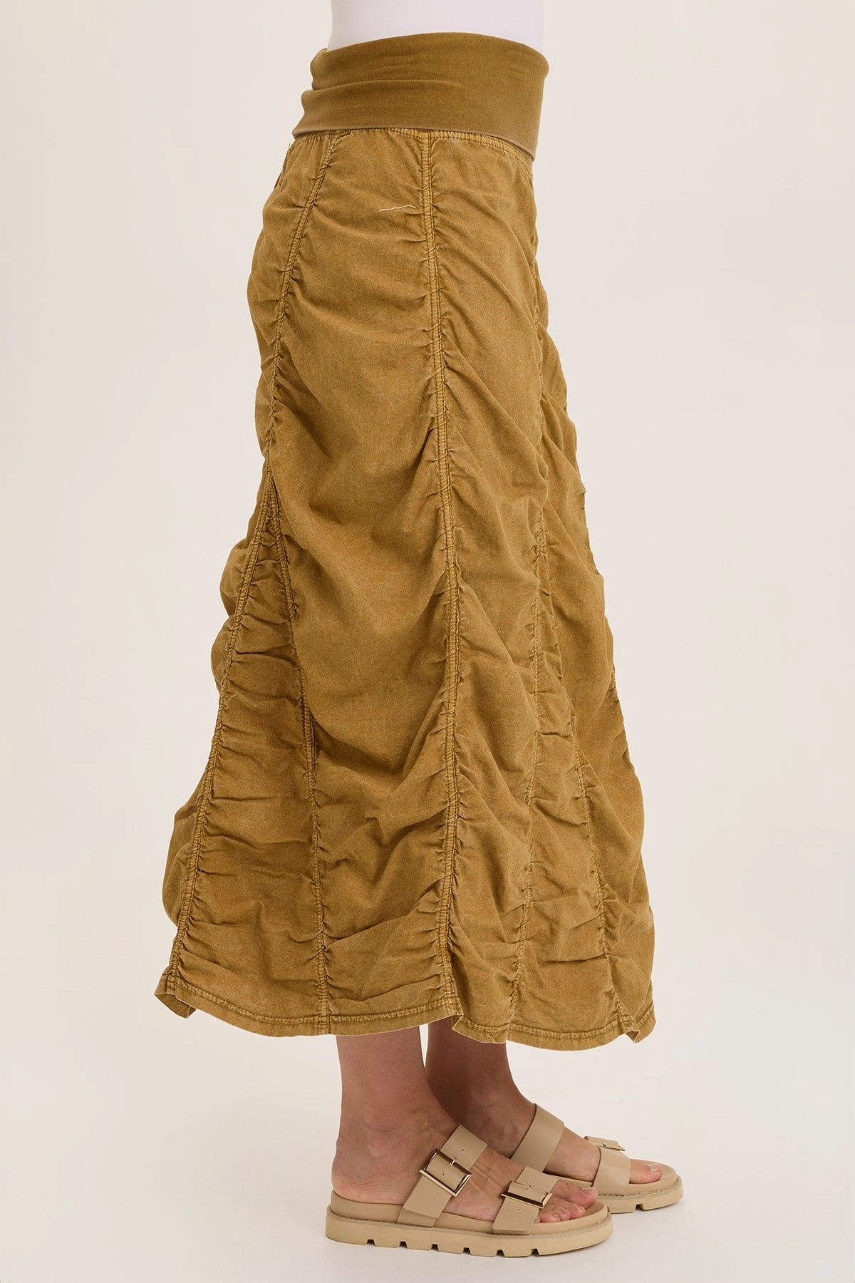 Linen Shirred Asymmetric Midi Skirt Fashion Energy Limited Edition
