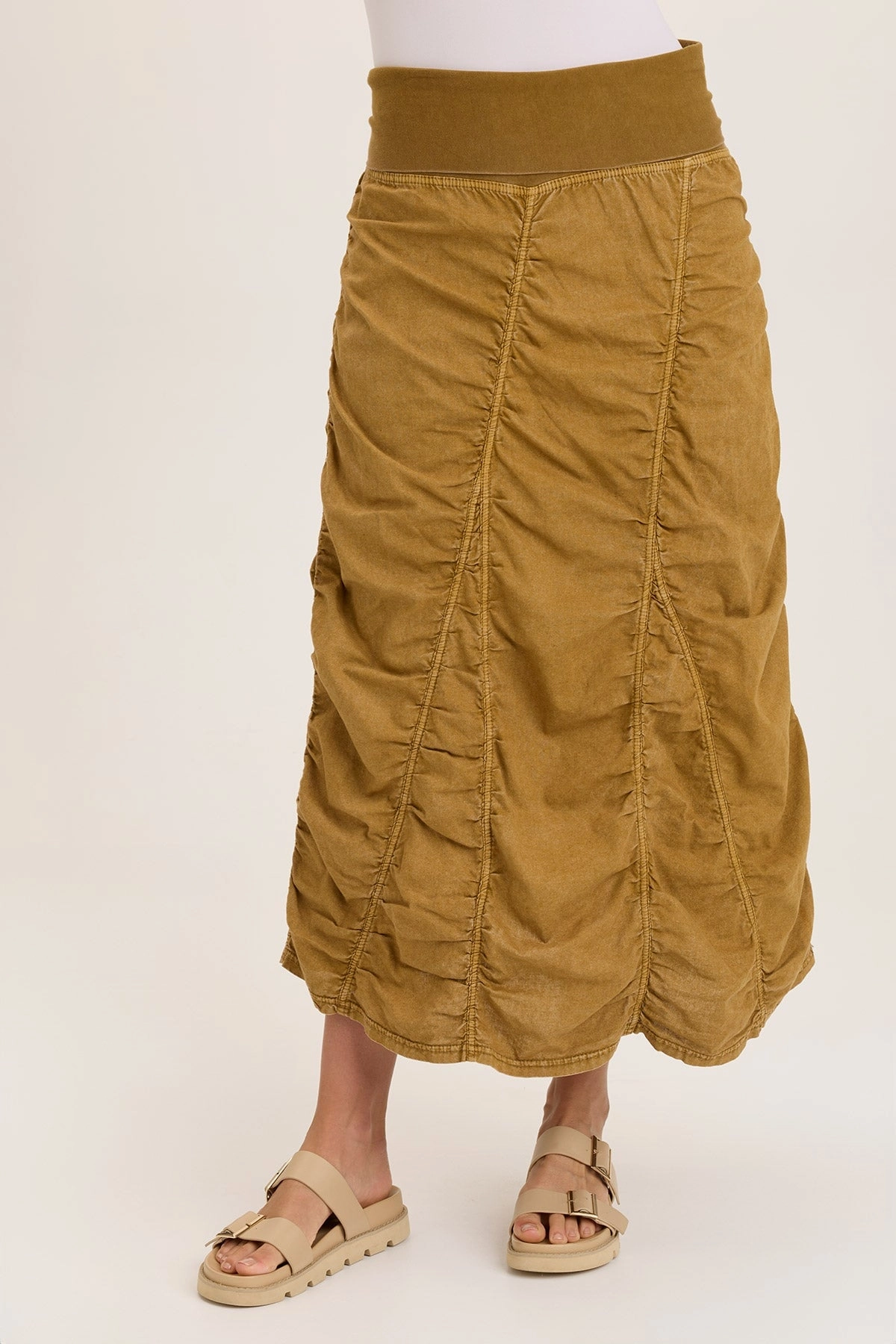 City Look Linen Shirred Asymmetric Midi Skirt