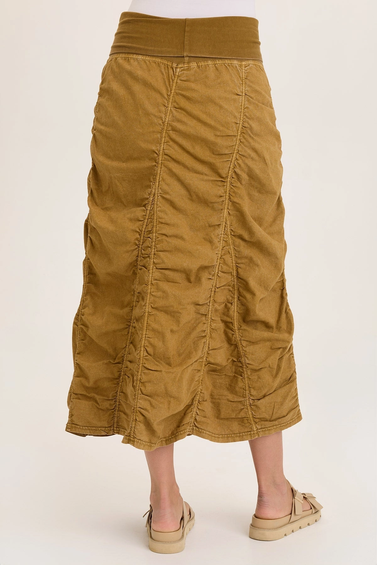 Linen Shirred Asymmetric Midi Skirt Mood Outfit Sporty Edge