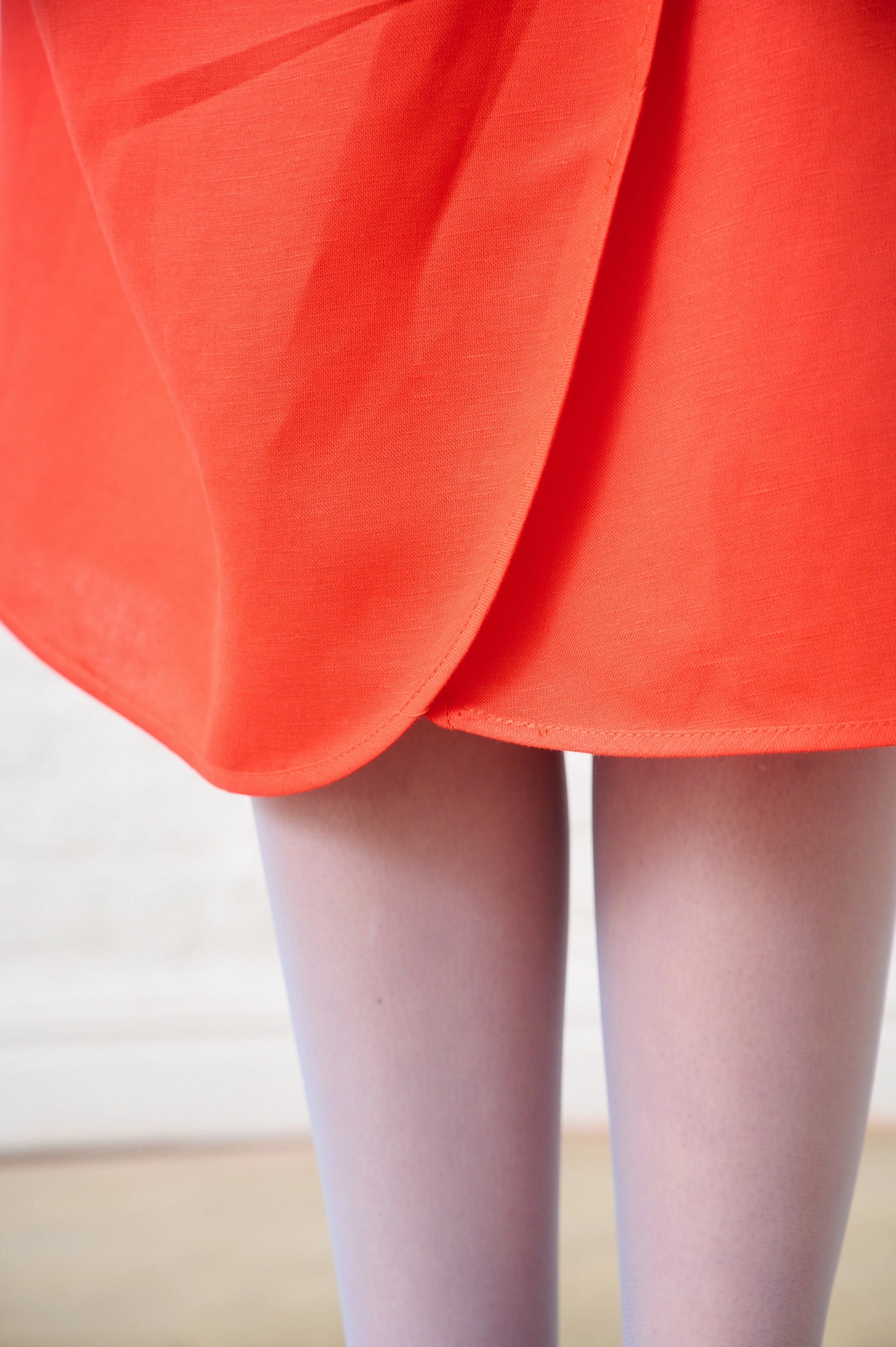 Soft Finish Simple Flow Linen Wrap Skirt in Coral