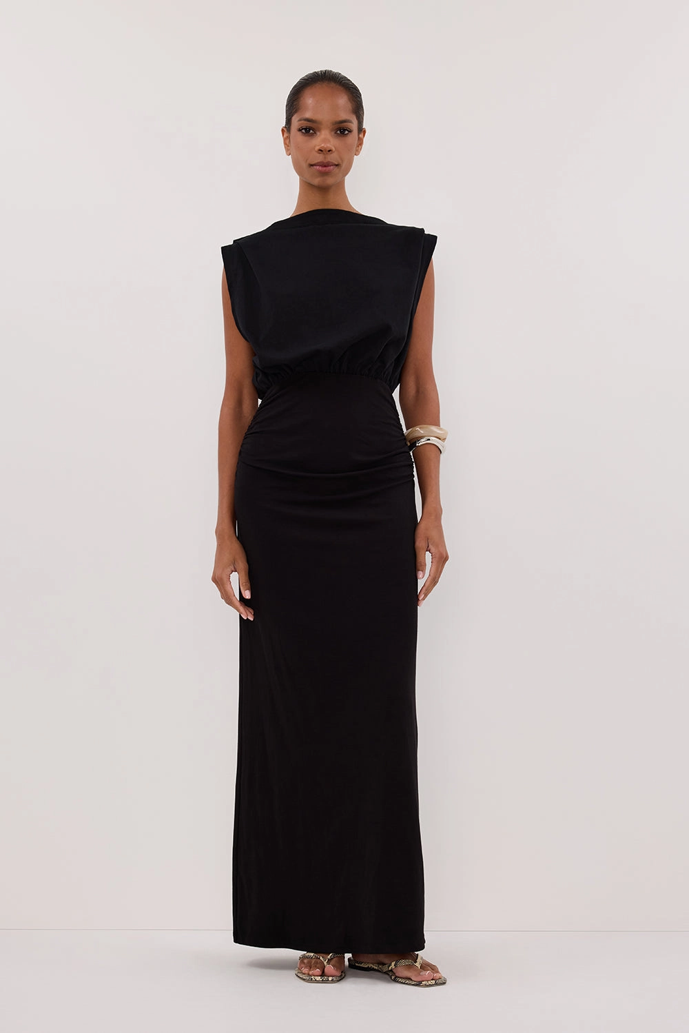 LIORA BLACK SLEEVELESS MAXI DRESS Stretch-Recovery Slim-fit
