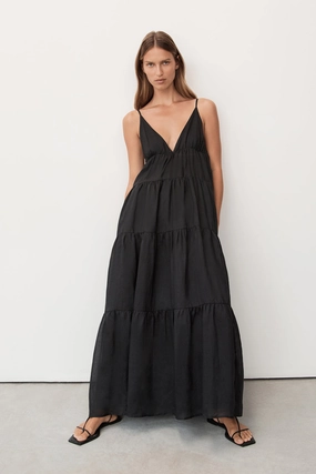 LIZA BLACK RAMIE MIDI DRESS Flattering Style Comfy Comfort
