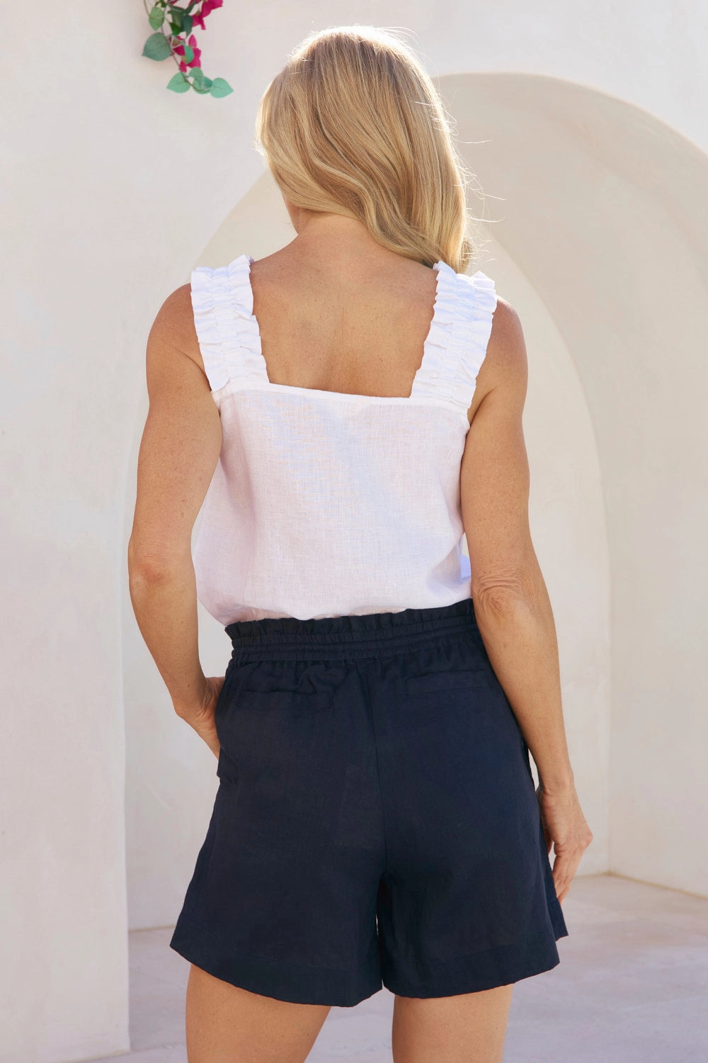 Lizey Linen A-Line Shorts in Navy Non Restrictive Cut Stay Fresh